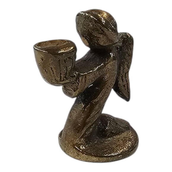 Praying Kneeling Angel Candle Holder 1.5" Miniature Vintage Brass Bronze Solid - Picture 1 of 11